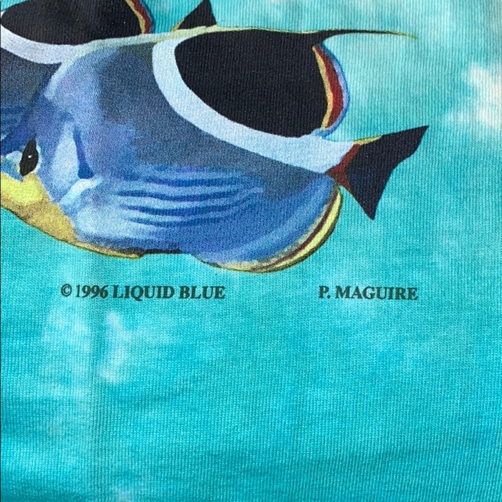 Vintage 90s Liquid Blue Tie Dye Fish T-Shirt - Picture 5 of 8